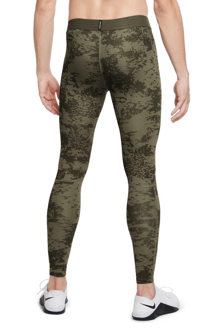 Print Dri-FIT Men's Tights, Alternate, color, MEDIUM OLIVE/ WHITE