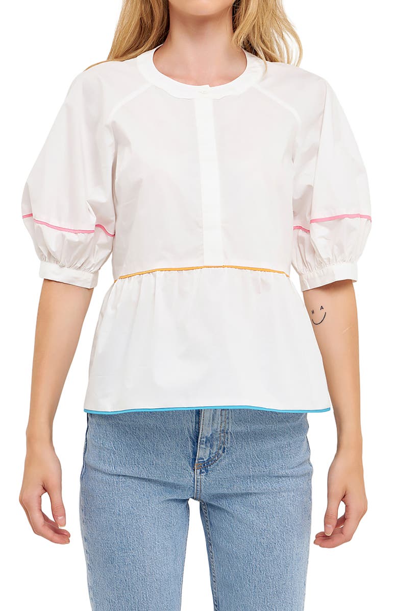 English Factory Piping Detail Blouse, Alternate, color, Ivory