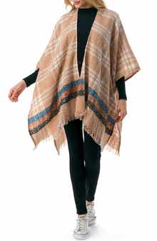 MARCUS ADLER Plaid Fringe Ruana