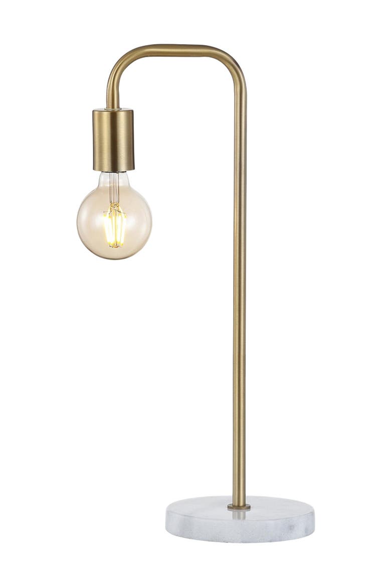 Axel 20.5" Minimalist Glam Gold Pipe Metal/Marble LED Table Lamp, Brass Gold, Main, color, Brass Gold/White