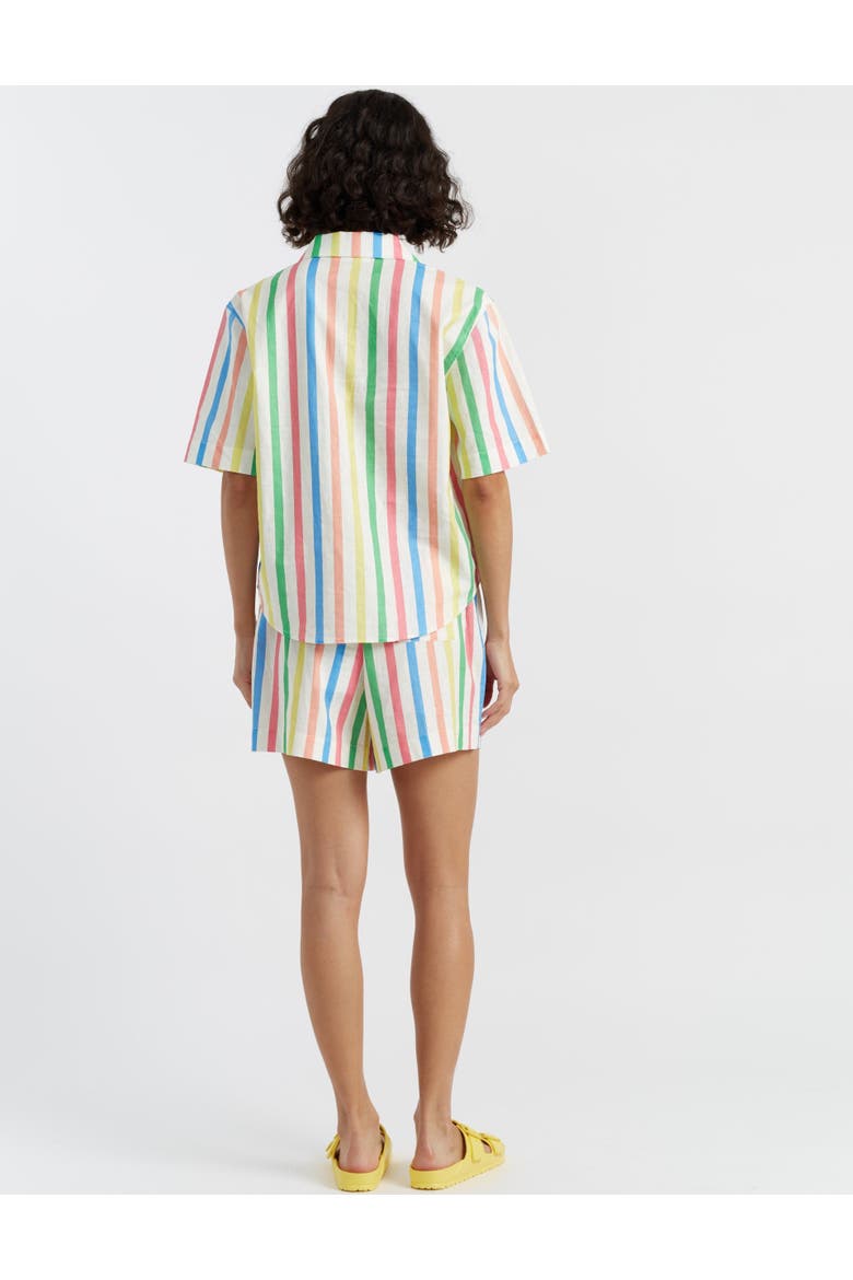 Linen-Cotton Snoopy Stripe Shorts, Alternate, color, Cream