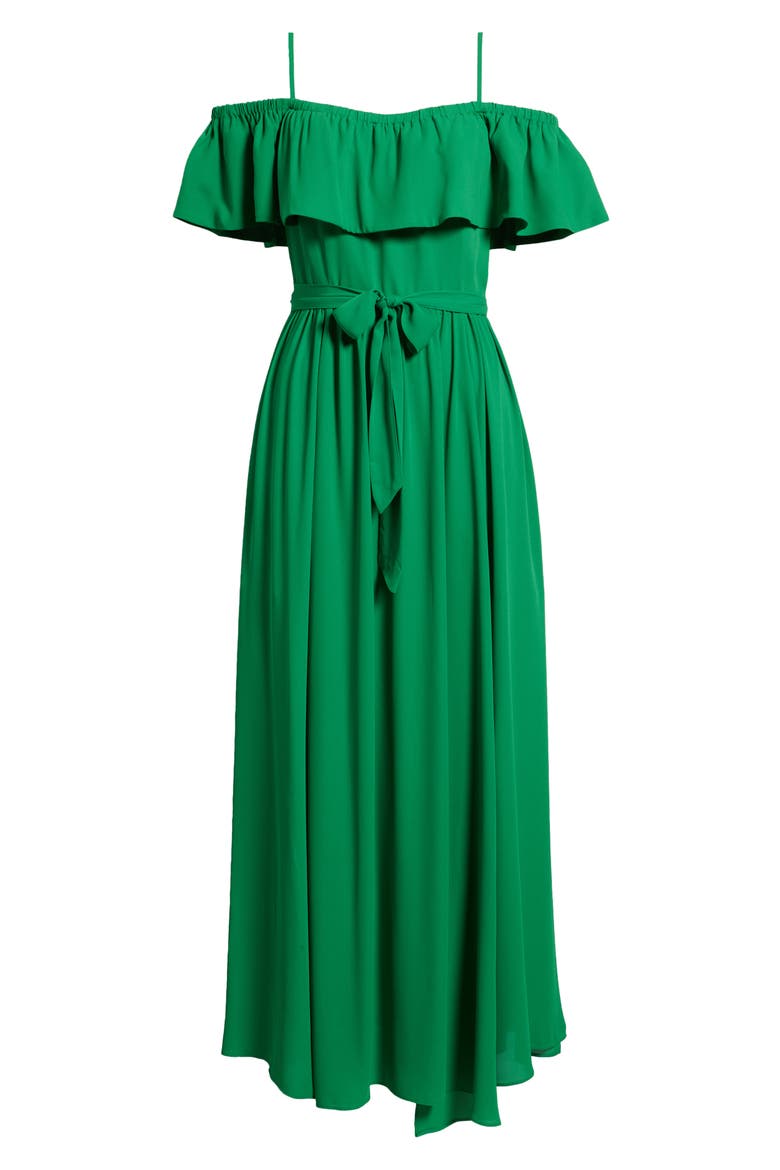 Cold Shoulder Tie Belt Maxi Sundress, Alternate, color, KELLY GREEN