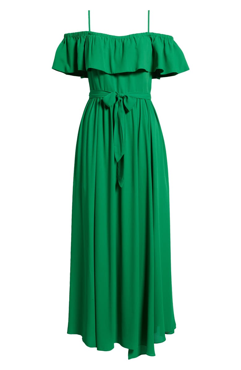 LAYERED WITH LOVE Cold Shoulder Tie Belt Maxi Sundress, Alternate, color, Kelly Green