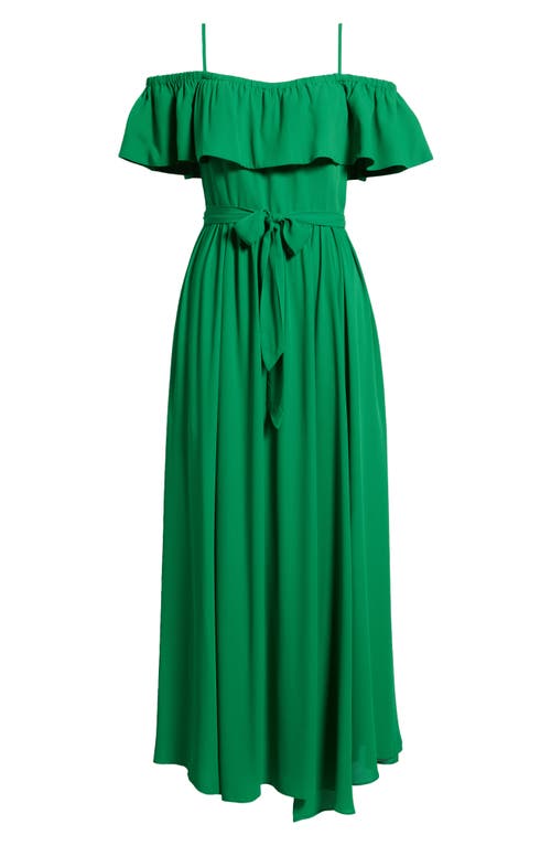 Layered With Love Cold Shoulder Tie Belt Maxi Sundress In Green