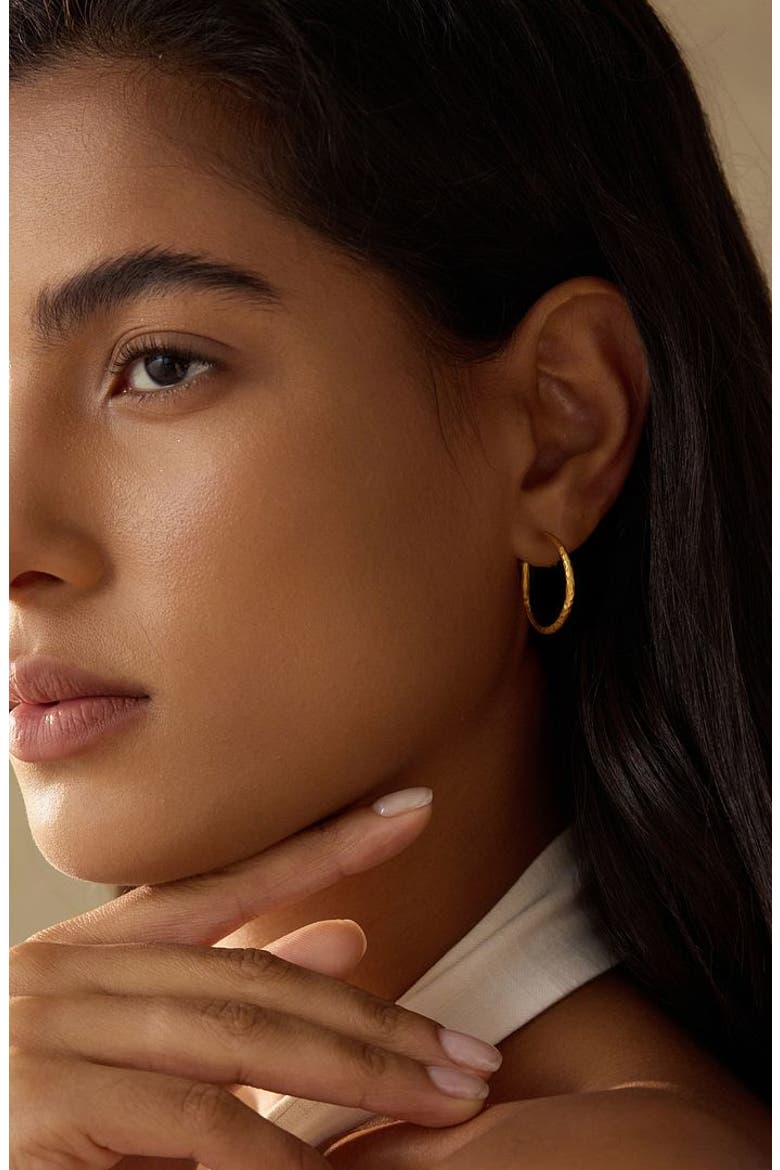 Textured Gold Medium Hoop Earrings, Alternate, color, Gold