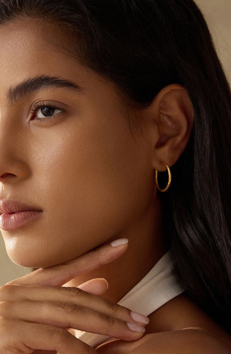 Satya Jewelry Textured Gold Medium Hoop Earrings, Alternate, color, Gold