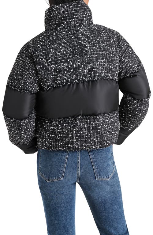 Steve Madden Women's Snowdrop Tweed-mix Puffer Jacket In Black