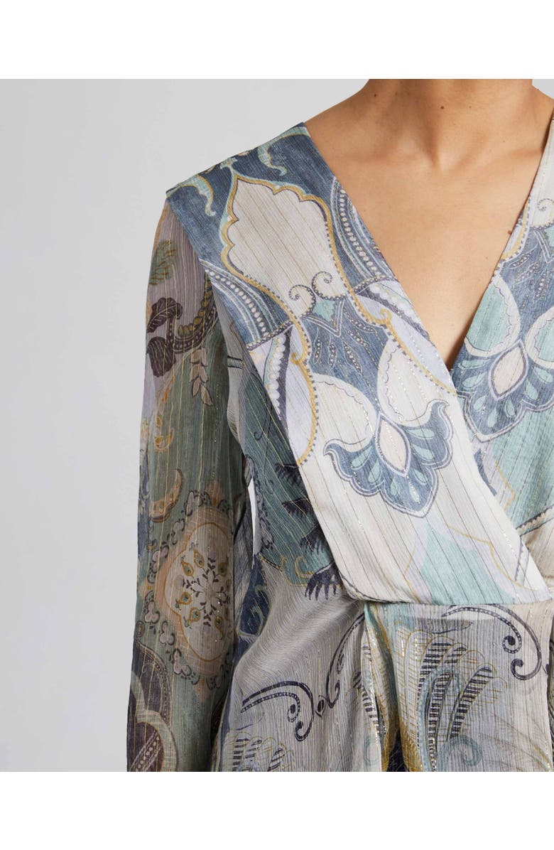 Santorelli MIRANDA Long Sleeve Handkerchief Blouse in Printed Silk Crinkle Chiffon, Alternate, color,