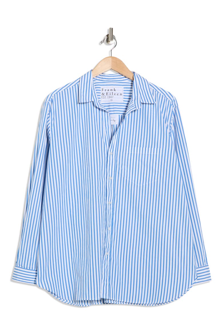 Relaxed Fit Cotton Button-Up Shirt, Main, color, CLASSIC BLUE WHITE STRIPES