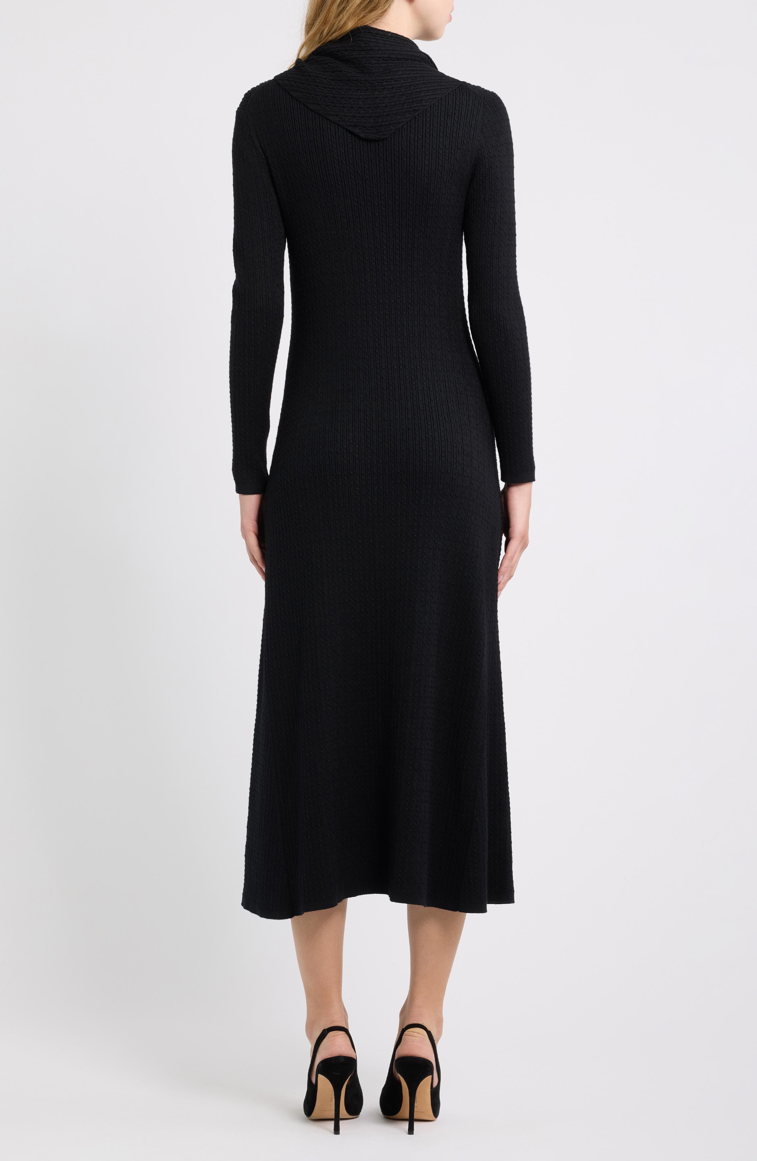 Anne Klein Cable Rib Midi Dress with Neck Scarf (Women) | Nordstrom