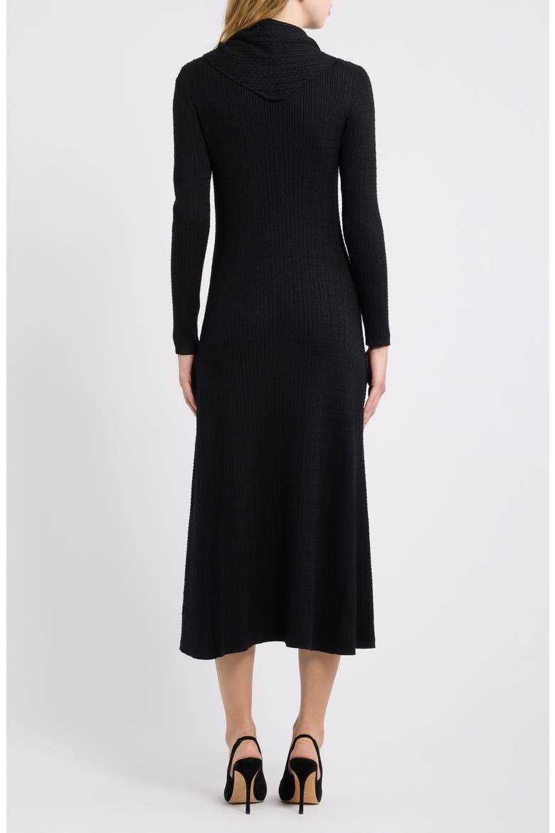 Cable Rib Midi Dress with Neck Scarf, Alternate, color, ANNE BLACK