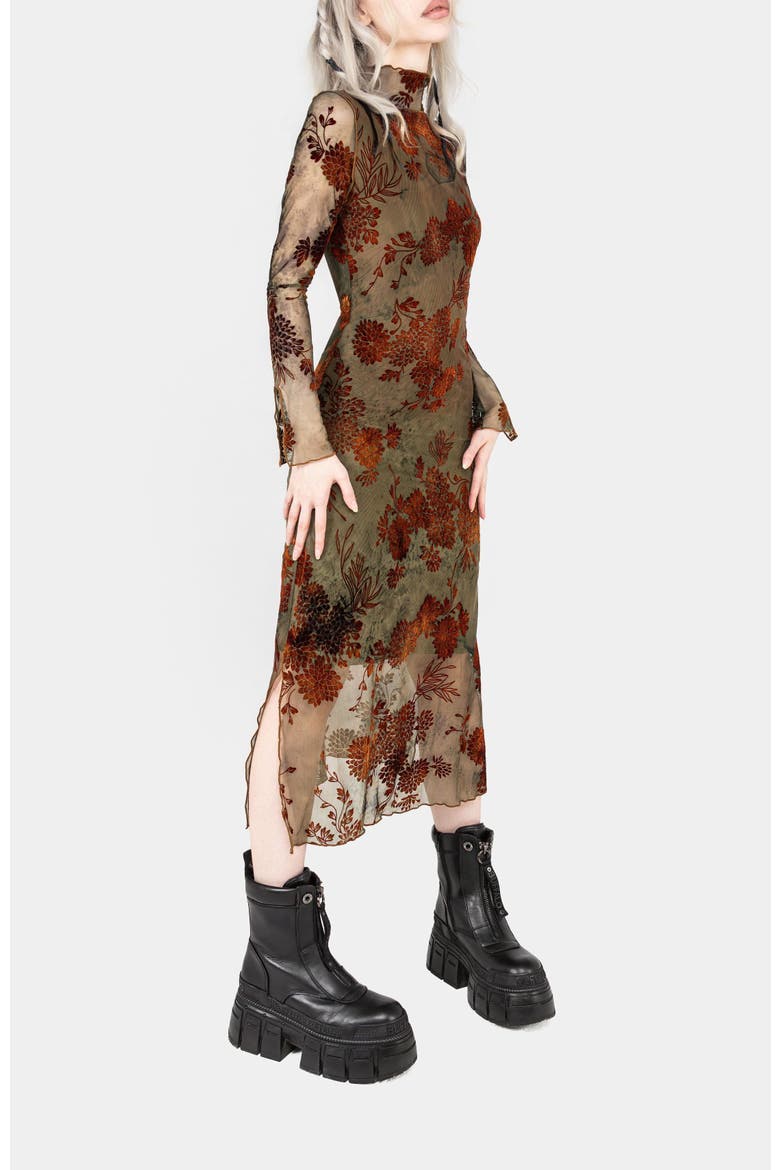 Rosaleigh Flock Velour Mesh Midaxi Dress, Alternate, color, Green