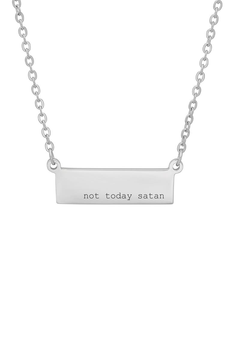 Not Today Satan Stainless Steel Stamped ID Bar Necklace, Main, color, METALLIC