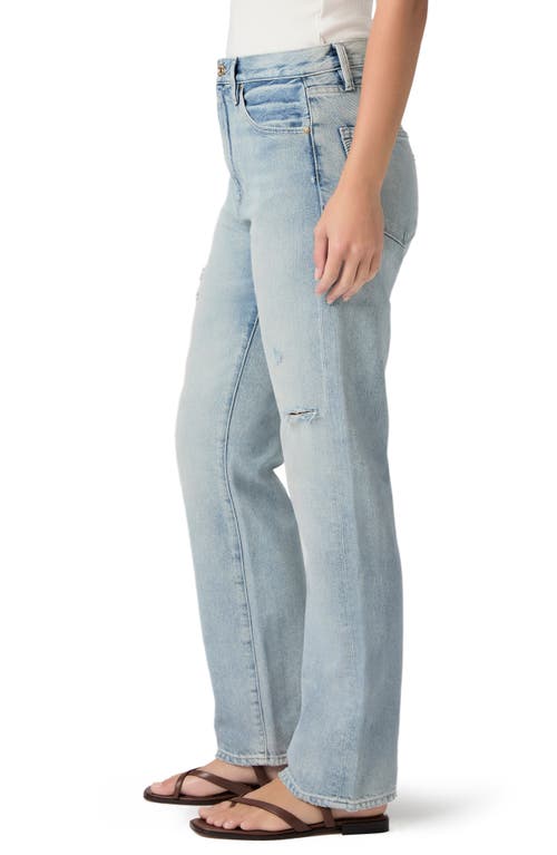 Paige Sawyer Ripped High Waist Straight Leg Jeans In Blue