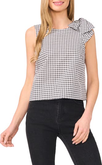 売れ筋商品|||セセ カットソー トップス レディース Women's Gingham Bow-Shoulder Sleeveless Top Rich Black CeCe Gingham Bow Shoulder Top | Nordstrom