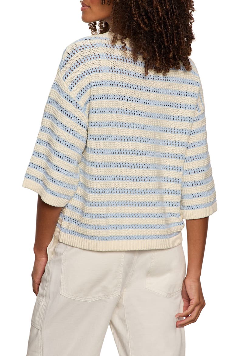 Elle Stripe Crochet Knit Sweater, Alternate, color, BLUE AURA/ COLLAGEN WHITE