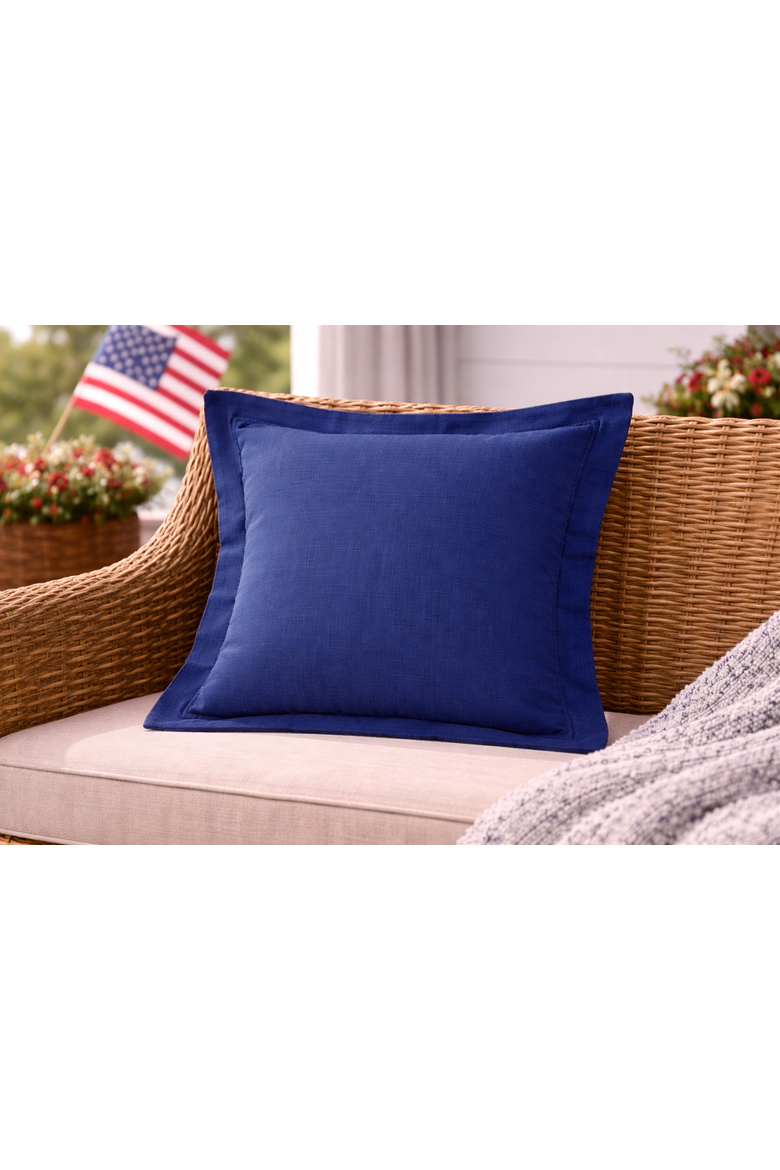 Navy Flange 100% Cotton Accent Throw Pillow 18" x 18", Alternate, color, Blue