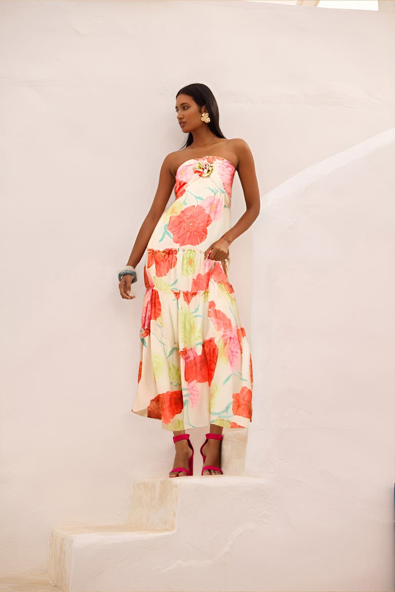 Rosette Detail Halterneck Midi Dress, Alternate, color, Ivory