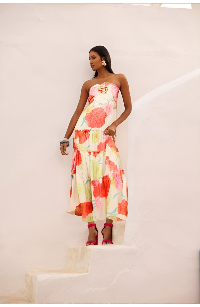 Oasis Rosette Detail Halterneck Midi Dress, Alternate, color, Ivory