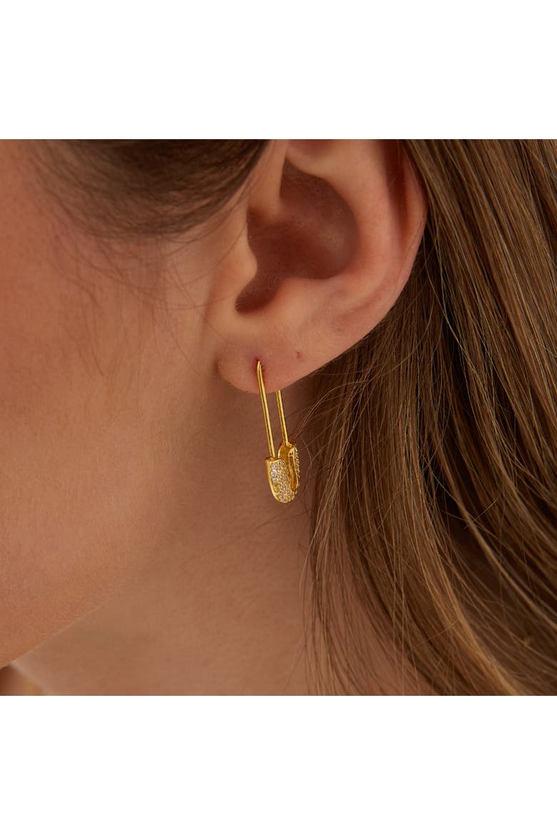 Pave Safety Pin Earring Jewelled Sterling Silver, Alternate, color, Gold