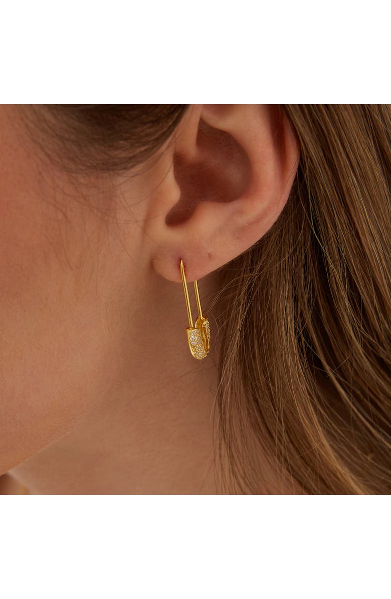 Spero London Pave Safety Pin Earring Jewelled Sterling Silver, Alternate, color, Rose Gold