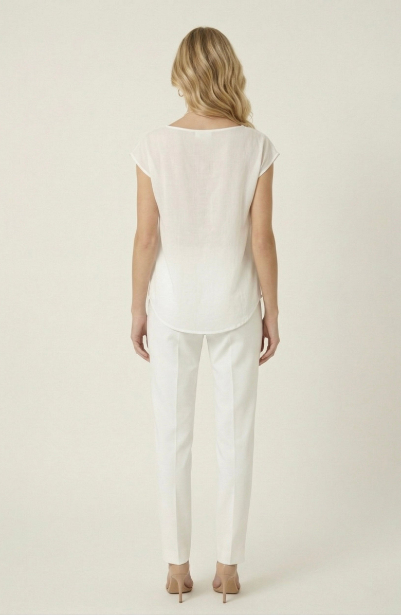 Modenaire Draped Cowl Neck Top with Asymmetrical Overlay Detail, Alternate, color, Ivory