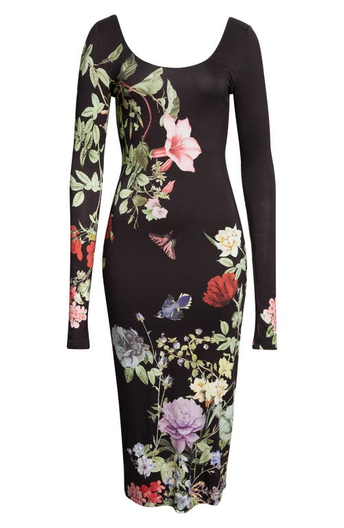 Alice And Olivia Alice + Olivia Delora Floral Print Long Sleeve Body-con Dress In Black