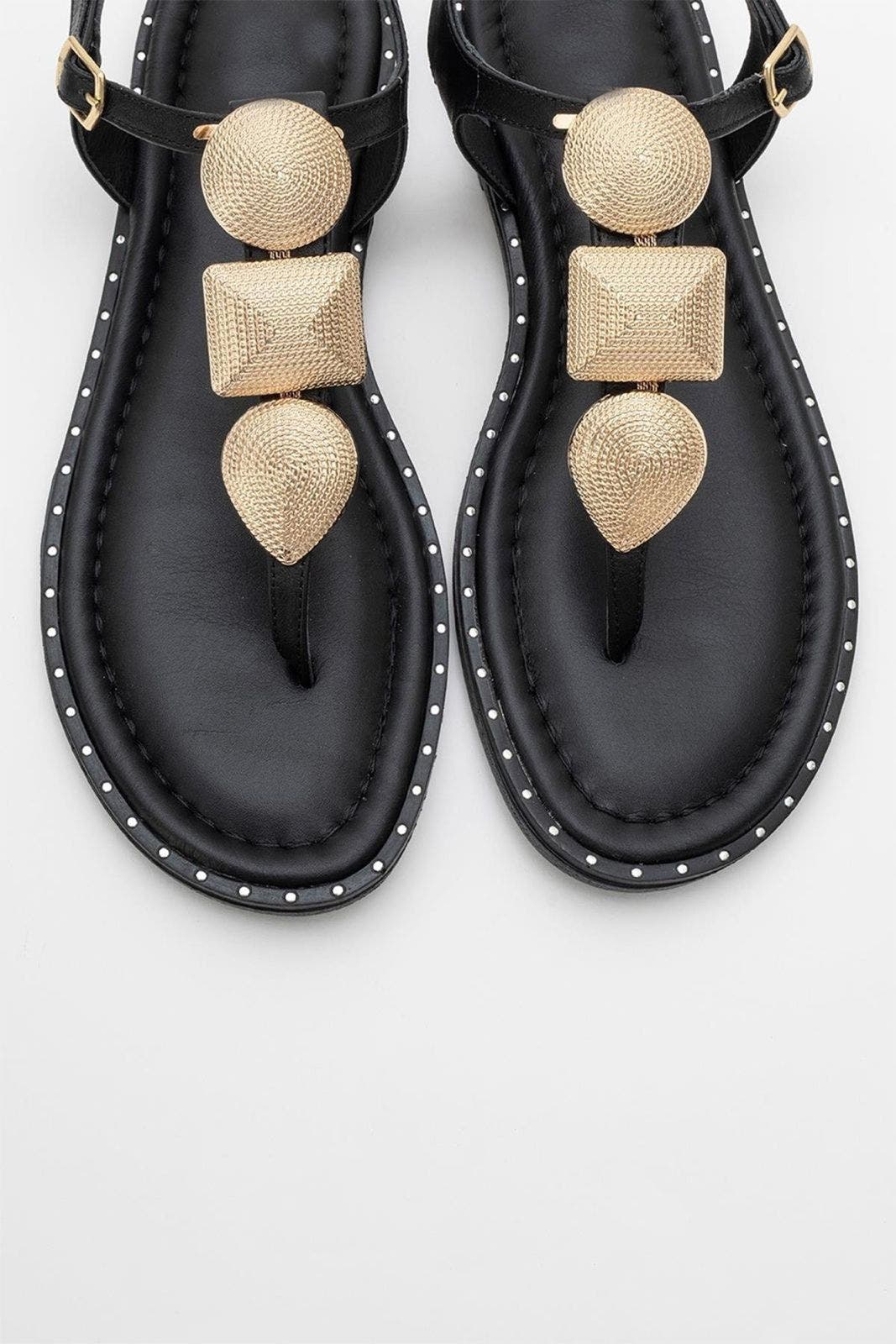 Giulia Leather Flat Sandal, Alternate, color, Black Leather