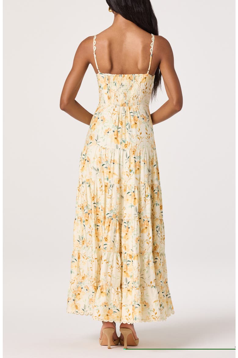 Tazia Floral Tiered Midi Dress, Alternate, color, YELLOW CREAM FLORAL