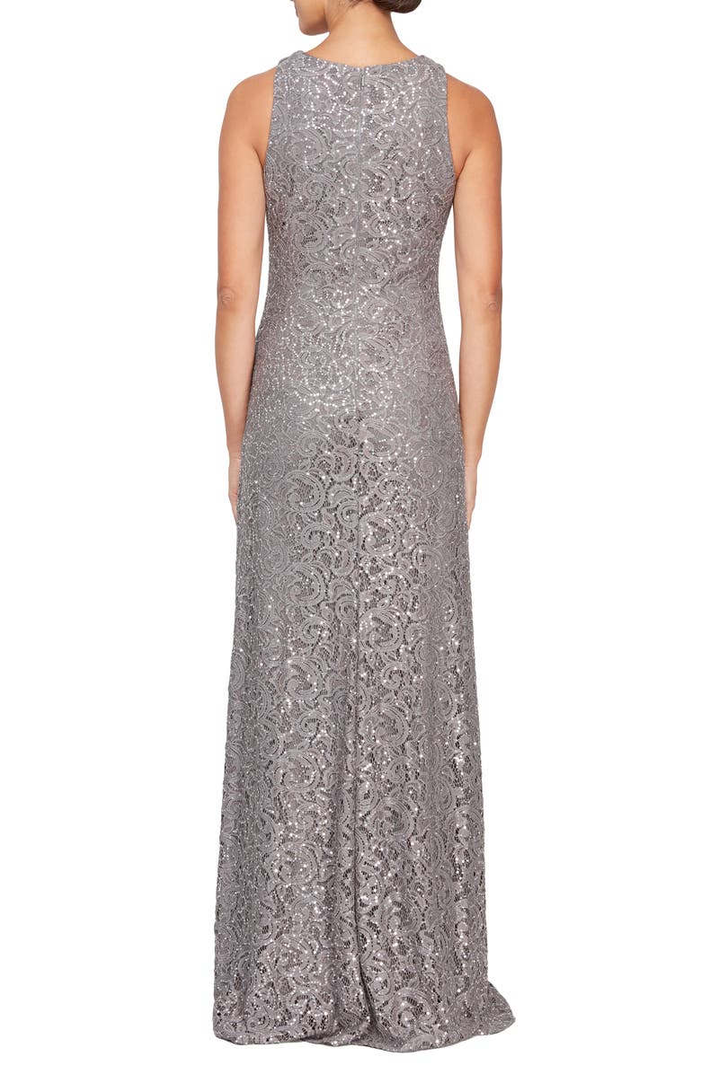 Alex Evenings Sequin Ruched Ruffle A-Line Gown, Alternate, color, Charcoal