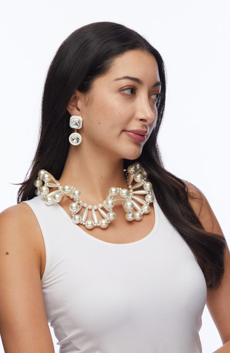 Lele Sadoughi Faux Pearl Ruffle Collar Necklace, Alternate, color, Pearl