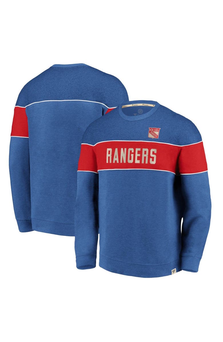 FANATICS Men's Fanatics Branded Heathered Blue New York Rangers Varsity Reserve Sweatshirt, Alternate, color,
