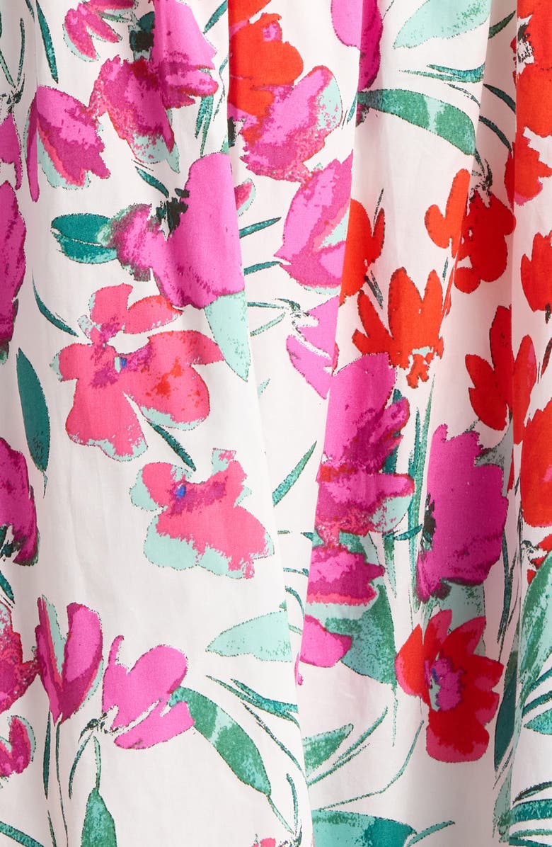 SUGARLIPS Kivia Smocked Floral Cotton Midi Dress, Alternate, color, Wht-Red-Blue