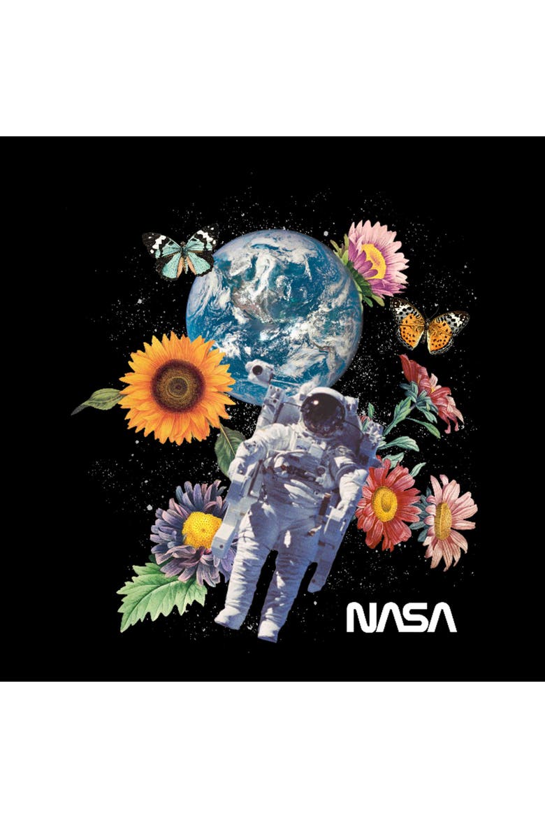 Women's NASA Floral Astronaut in Space  Graphic T-Shirt, Alternate, color, Black