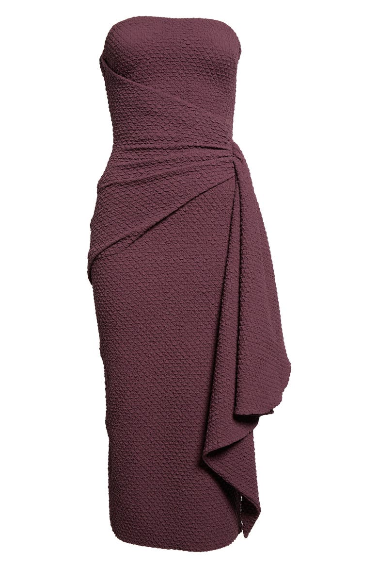 Airi Strapless Cloqué Faux Wrap Midi Dress, Alternate, color, 65683 PLUM