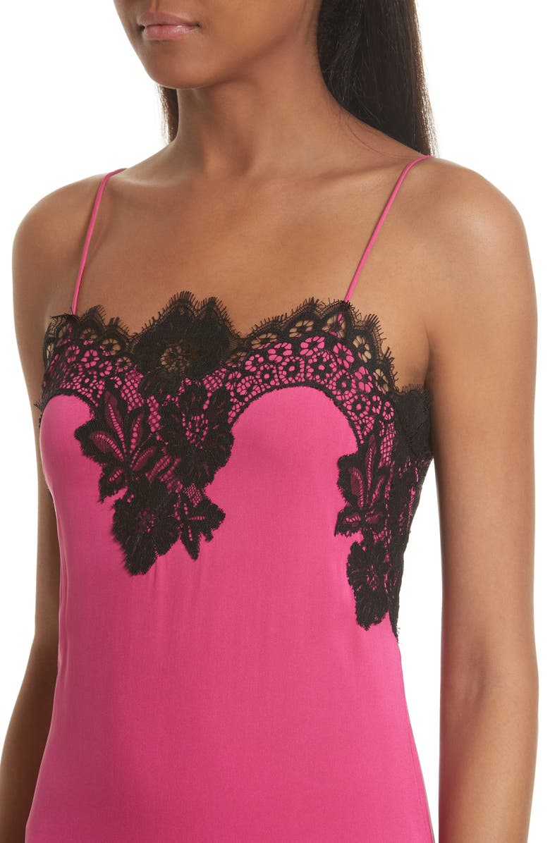 Alice + Olivia Luna Lace Trim Stretch Silk Slipdress, Alternate, color, 