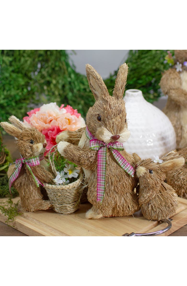 Northlight Sisal Mommy and Babies with Basket Easter Bunny Figure Decoration - 12.5", Alternate, color, Brown
