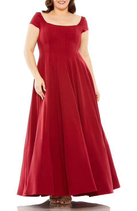 関税送料込【MAC DUGGAL】ミディ ワンピース Vネック レッド NWT MAC DUGGAL 12421 Red Embellished Puff Sleeve Plunge Neck
