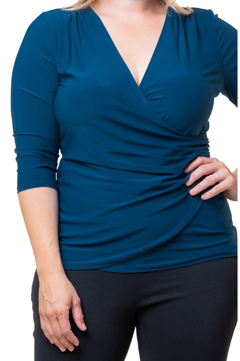 Faux Wrap Top, Alternate, color, AEGEAN BLUE