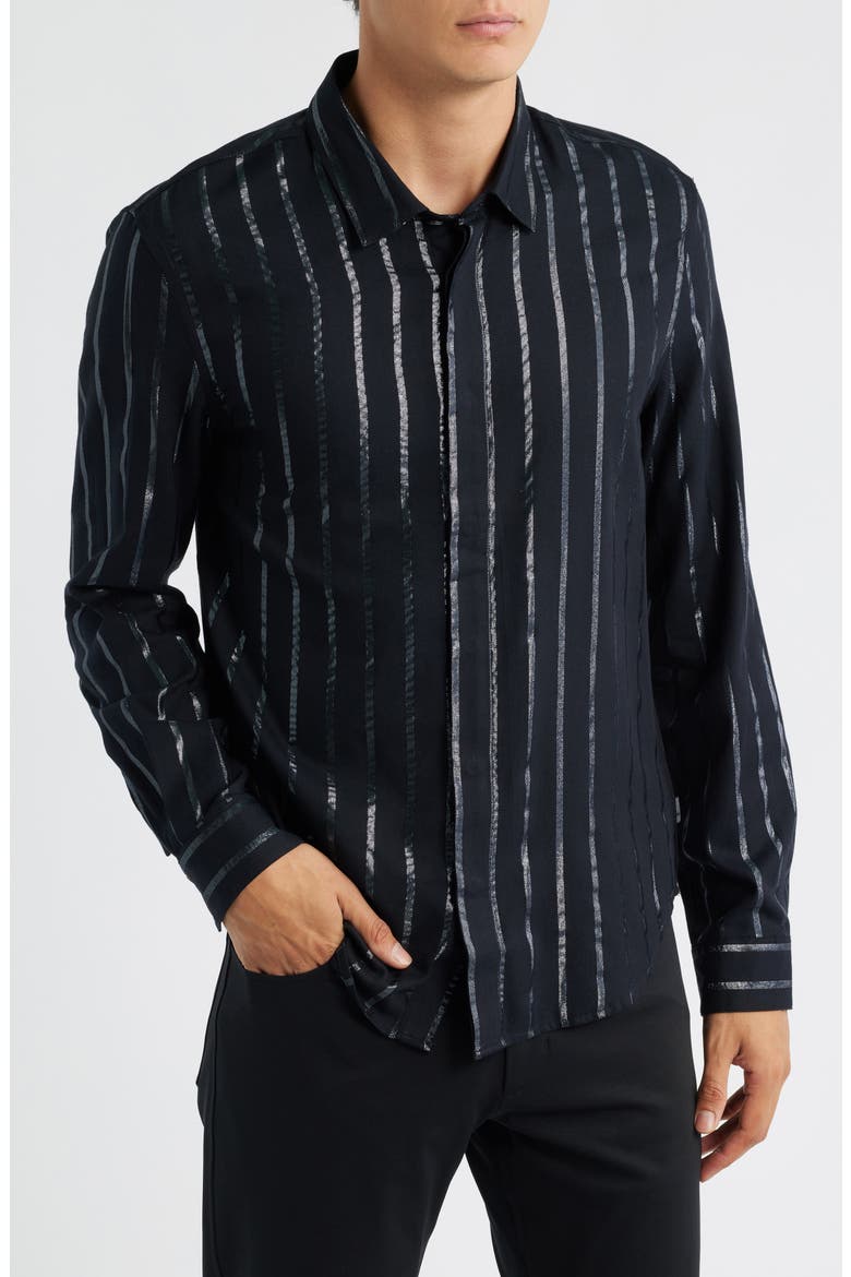 Rodney Print Covered Placket Button-Up Shirt, Main, color, BLACK