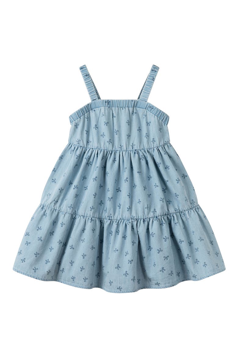Bow Chambray Tiered Dress, Main, color, BLUE BOWS