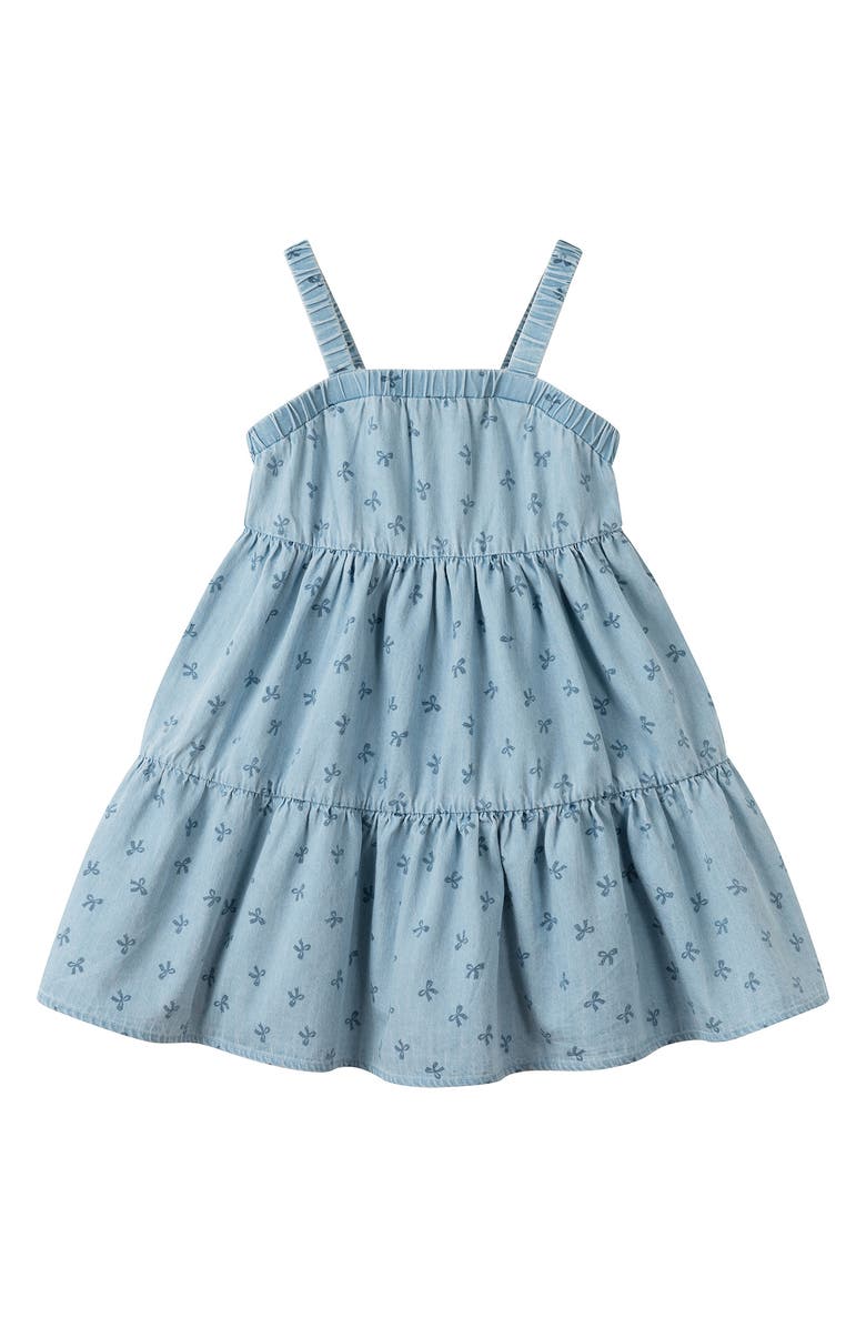 Andy & Evan Bow Chambray Tiered Dress, Main, color, Blue Bows