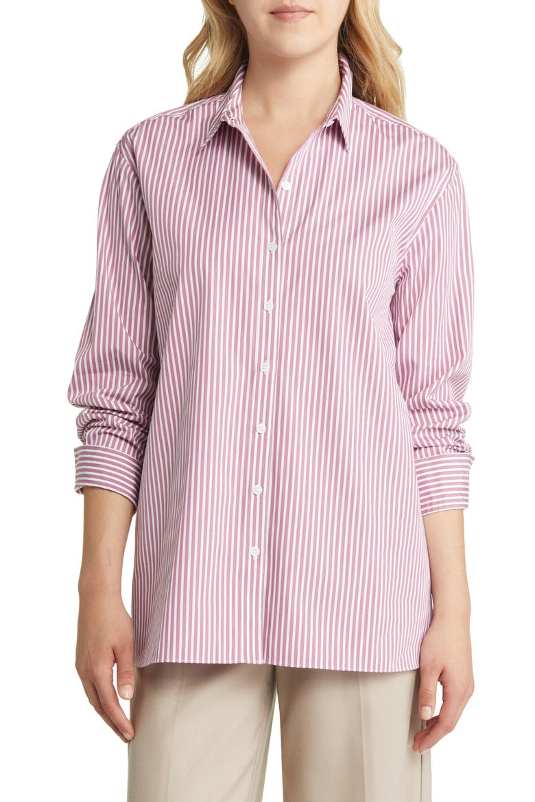 Women's Everyday Stripe Poplin Button-Up Shirt, Main, color, PURPLE- WHITE SAMBA STRIPE