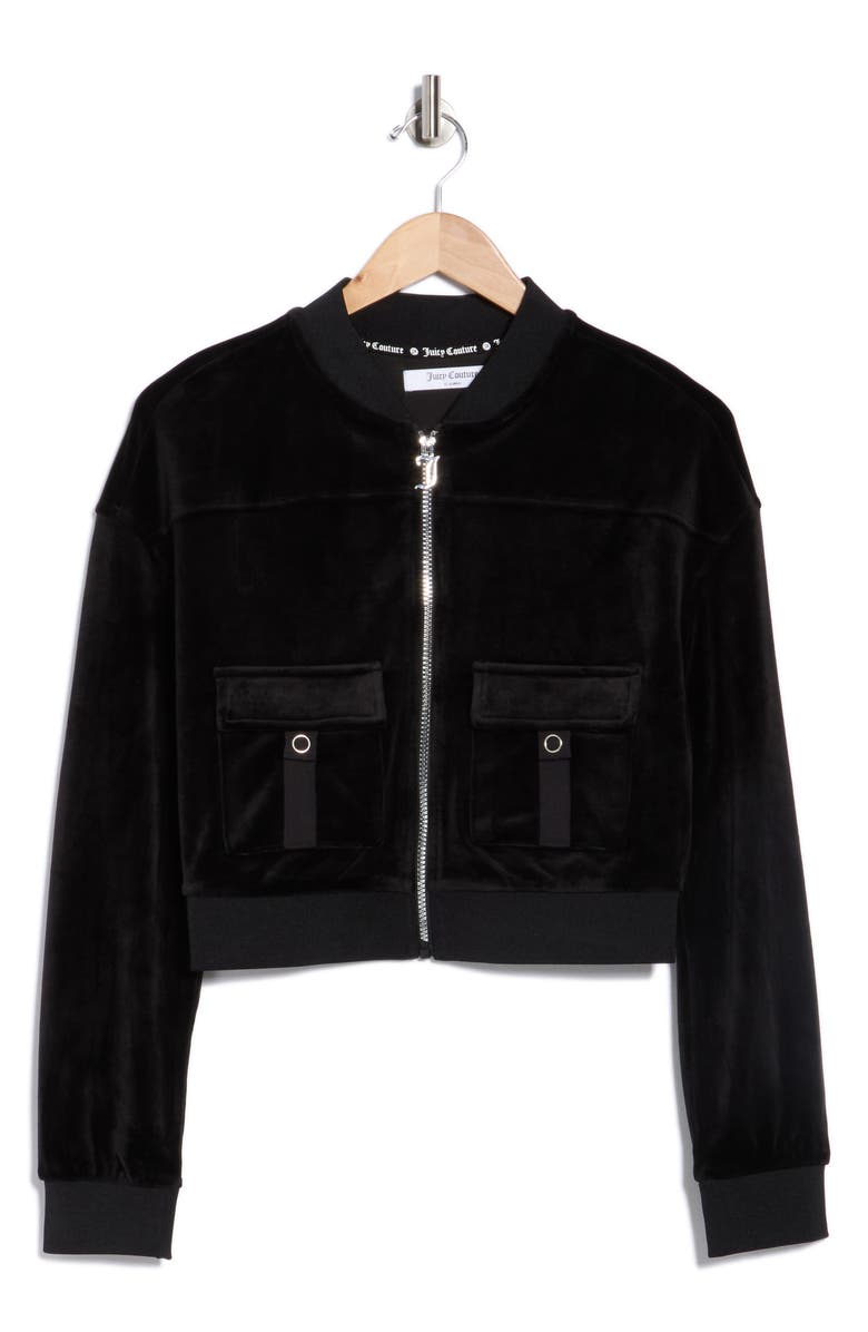 Juicy Couture Cargo Bomber Jacket, Alternate, color, Liquorice