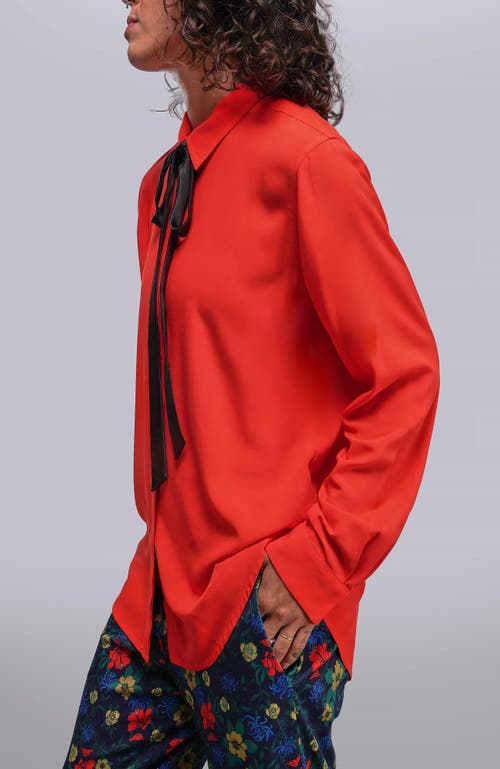 Wildfang The Empower Long Sleeve Bow Button Up In Red
