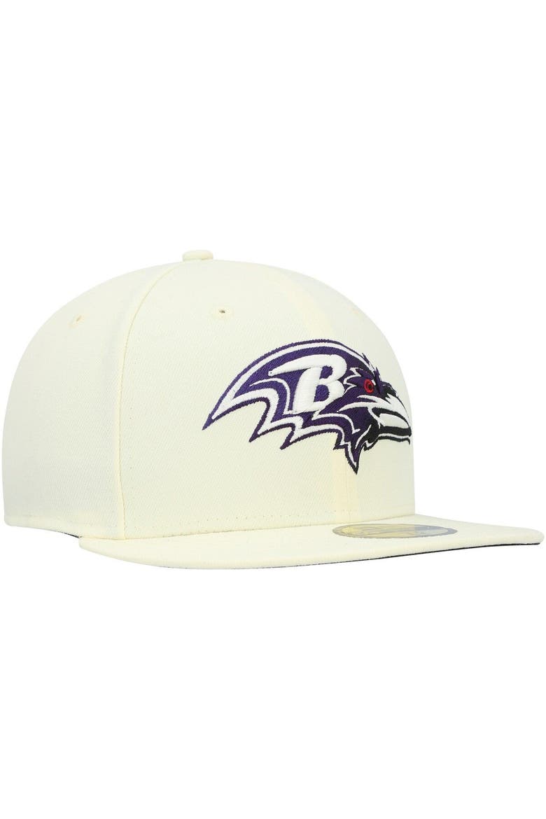 Men's New Era Cream Baltimore Ravens Chrome Color Dim 59FIFTY Fitted Hat, Alternate, color, Cream