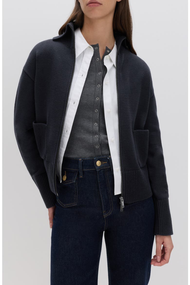 Point Collar Knit Cotton & Wool Blend Jacket, Alternate, color, MIDNIGHT NAVY BLUE