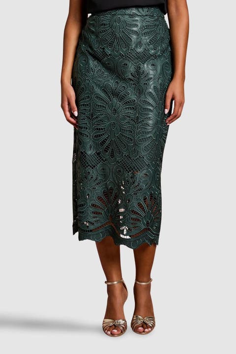 Petite PU Lace Midi Skirt