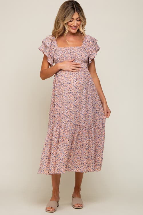 Pinkblush Floral Flutter Midi Dress In Pink