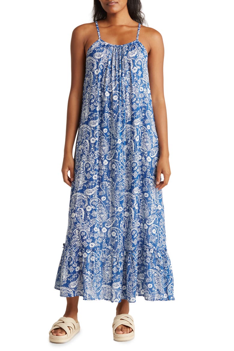 Floral Paisley Cover-Up Maxi Dress, Main, color, NAVY PAISLEY
